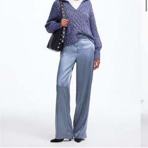 Madewell Pull-On Straight Pants in Stretch Satin in Teapot Blue